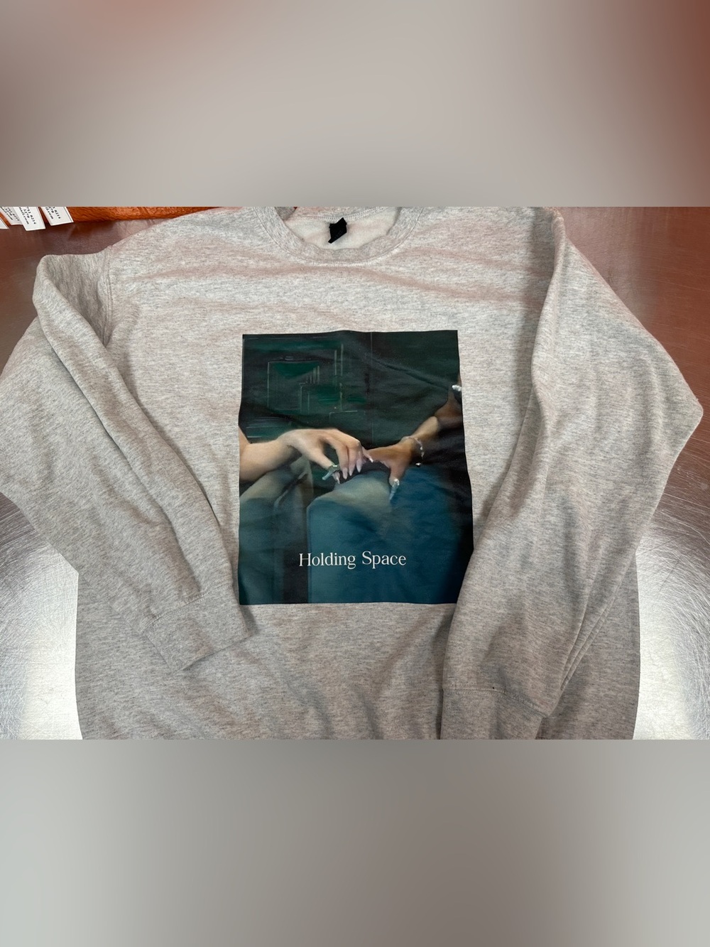 Gildan Unisex Sweatshirt Gray Holding Space Meme Grande Erivo Wicked - Large
